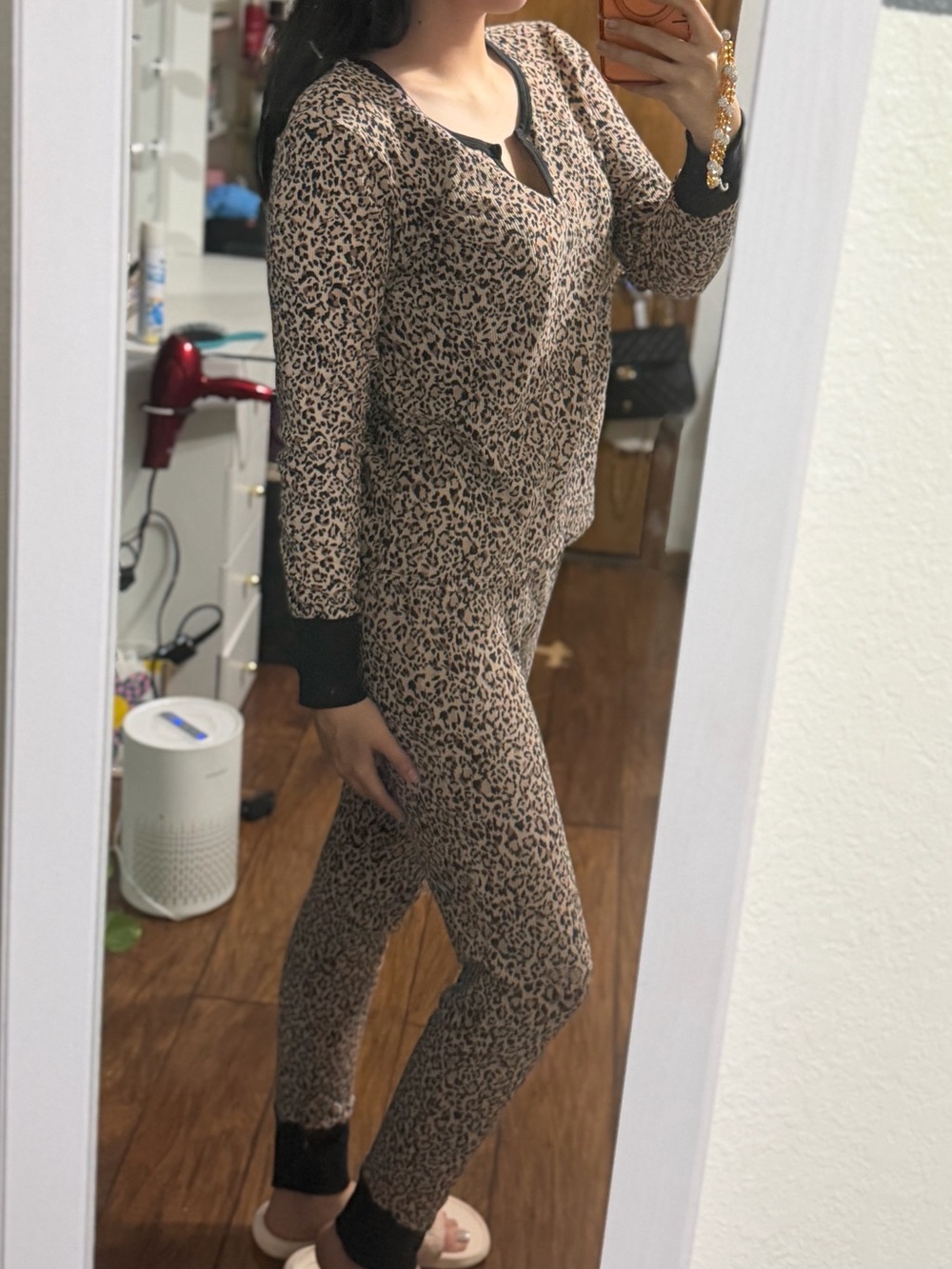 Victoria's Secret Thermal Long Pajama Set size medium-short length Leopard Print - Picture 6 of 8